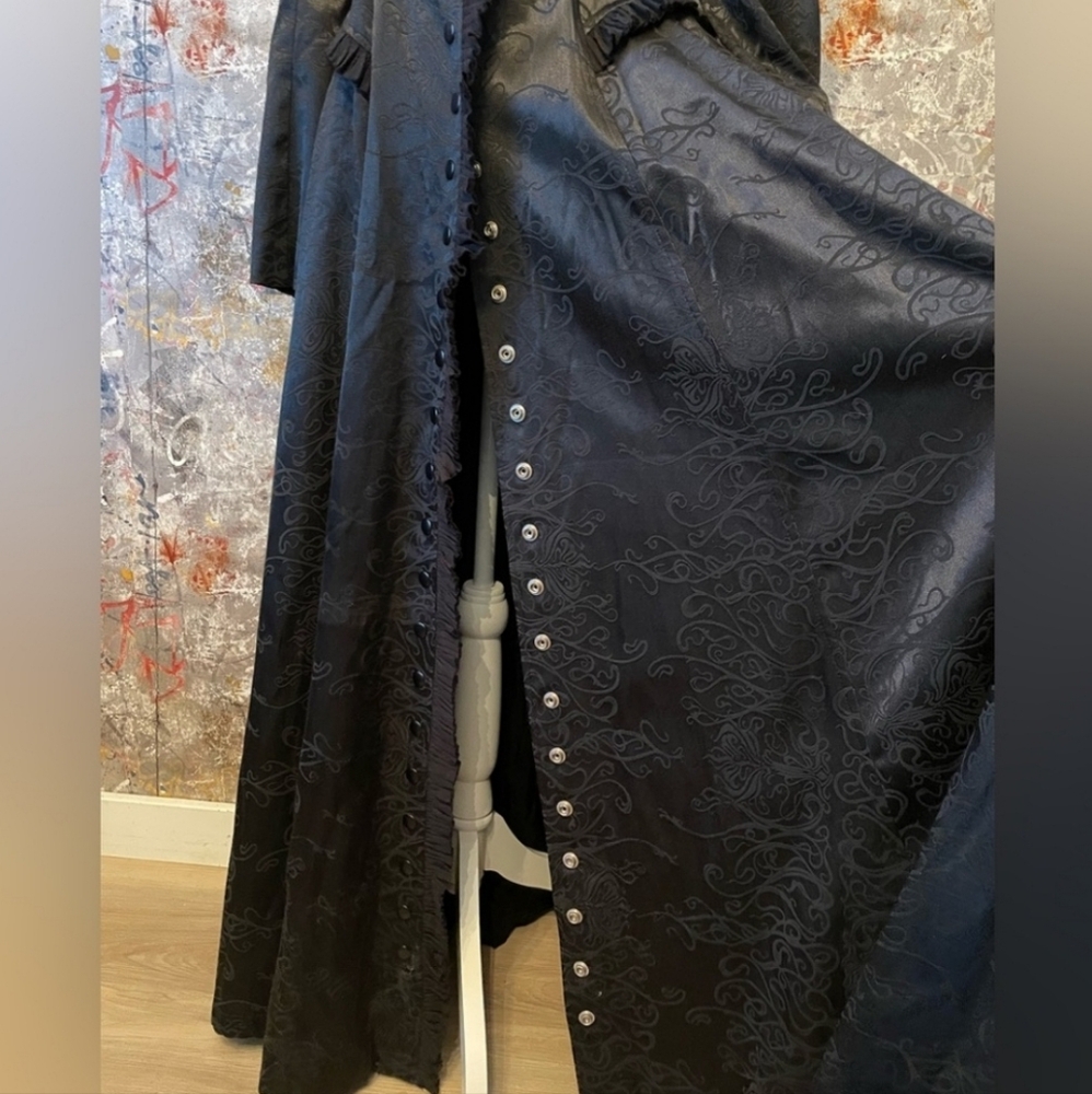 Rare Lip Service Exit To Eden Black Satin Long Lost Coat Keyhole Victorian - Picture 7 of 15